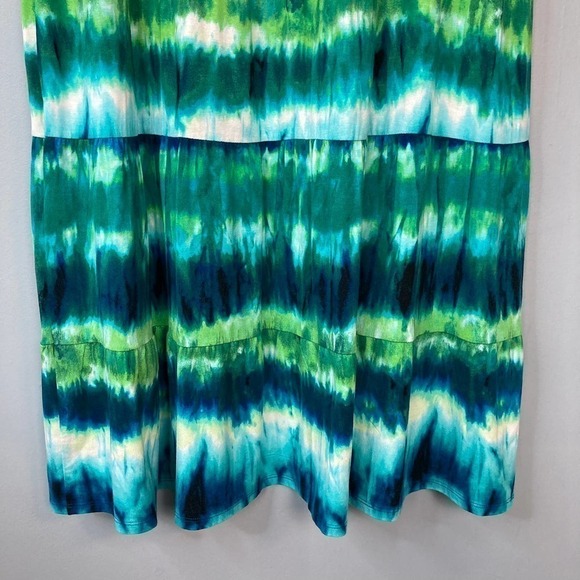 CHICO'S Bright Green Blue Striped Tie Dye Tiered Maxi Skirt Elastic Waist Size S - Picture 12 of 12